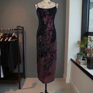 Vintage Y2K Vampire Bodycon Long Dress S-M Red Black Velvet Whimsigoth Witchy